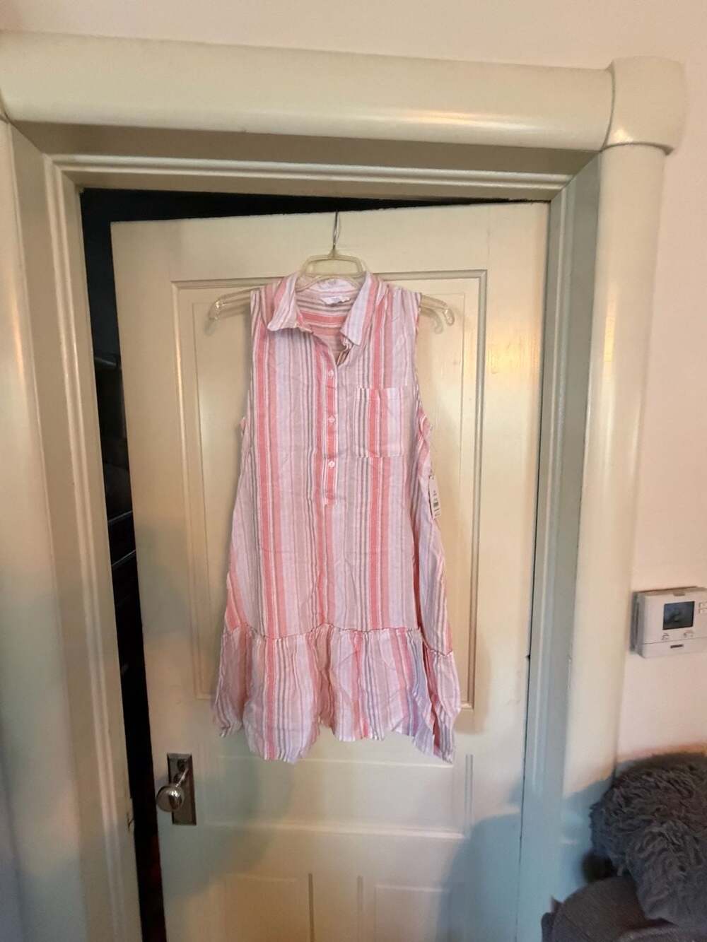 Time and Tru Sleeveless Dress Size M (8-10) Pink Stripe Linen Blend